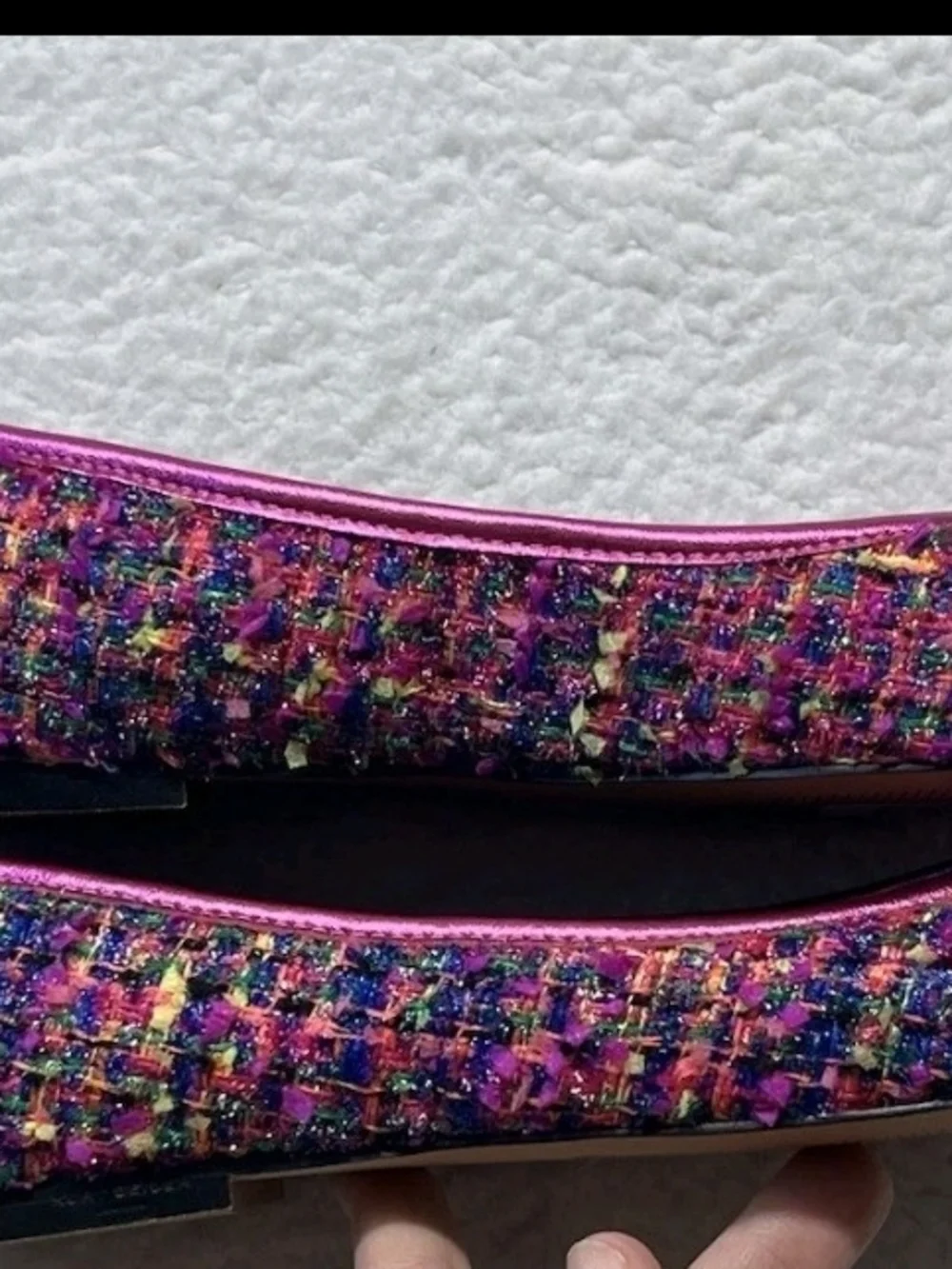 Kurt Geiger Metallic Fuchsia Tweed Ballet Flats with Gold Charm - Picture 5 of 7